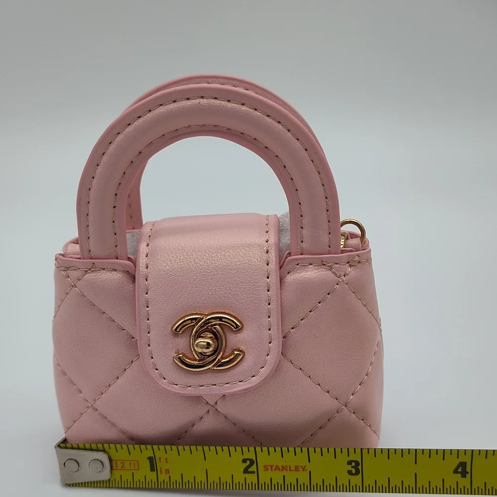 CHANEL Mini Bag Earbud Holder Blush Pink Gold CC Chain Micro Bag Charm Gift GWP - Picture 4 of 6